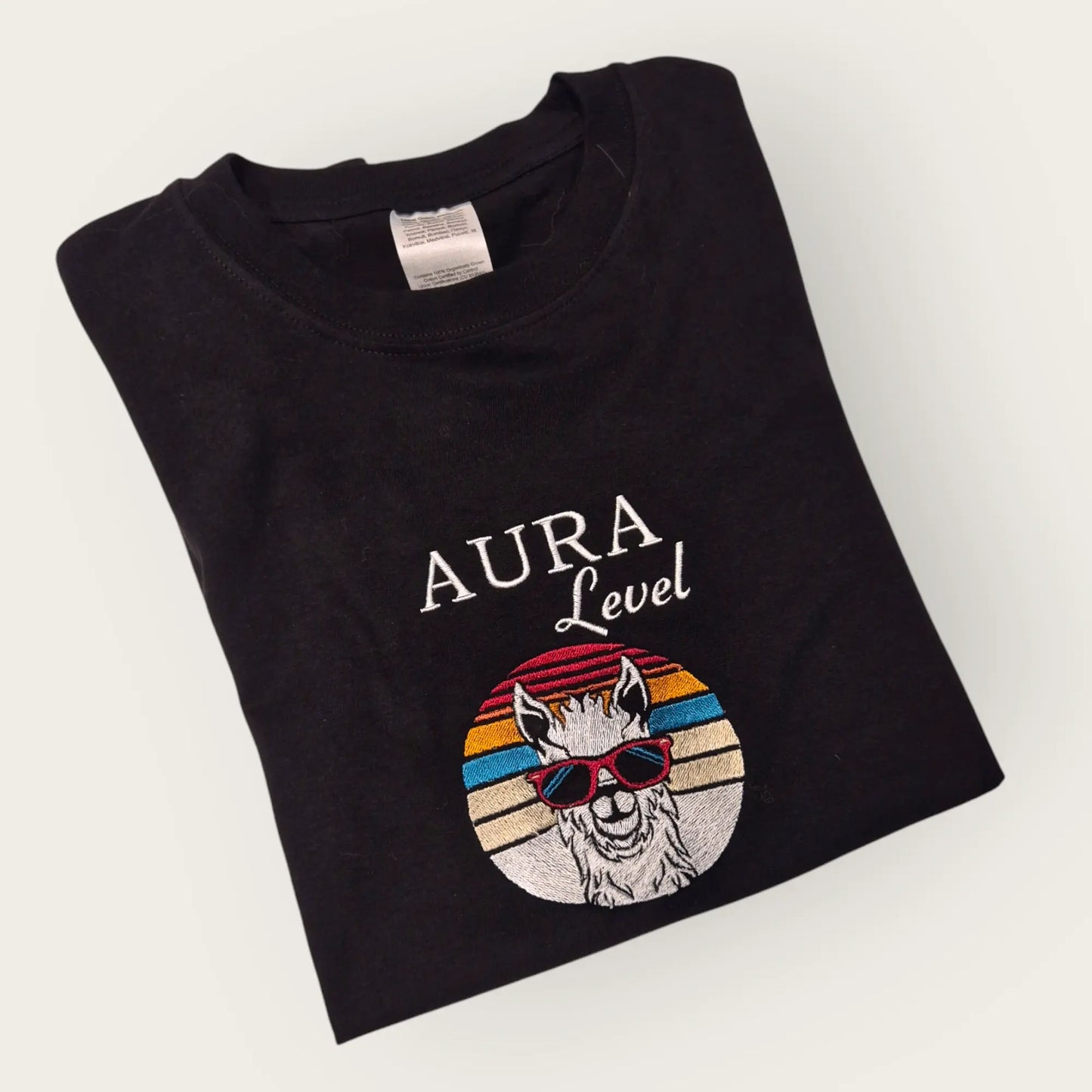 Besticktes Bio - Baumwoll Shirt AURA LEVEL - Cooles Alpaka - Lama - KittySweetCrochet