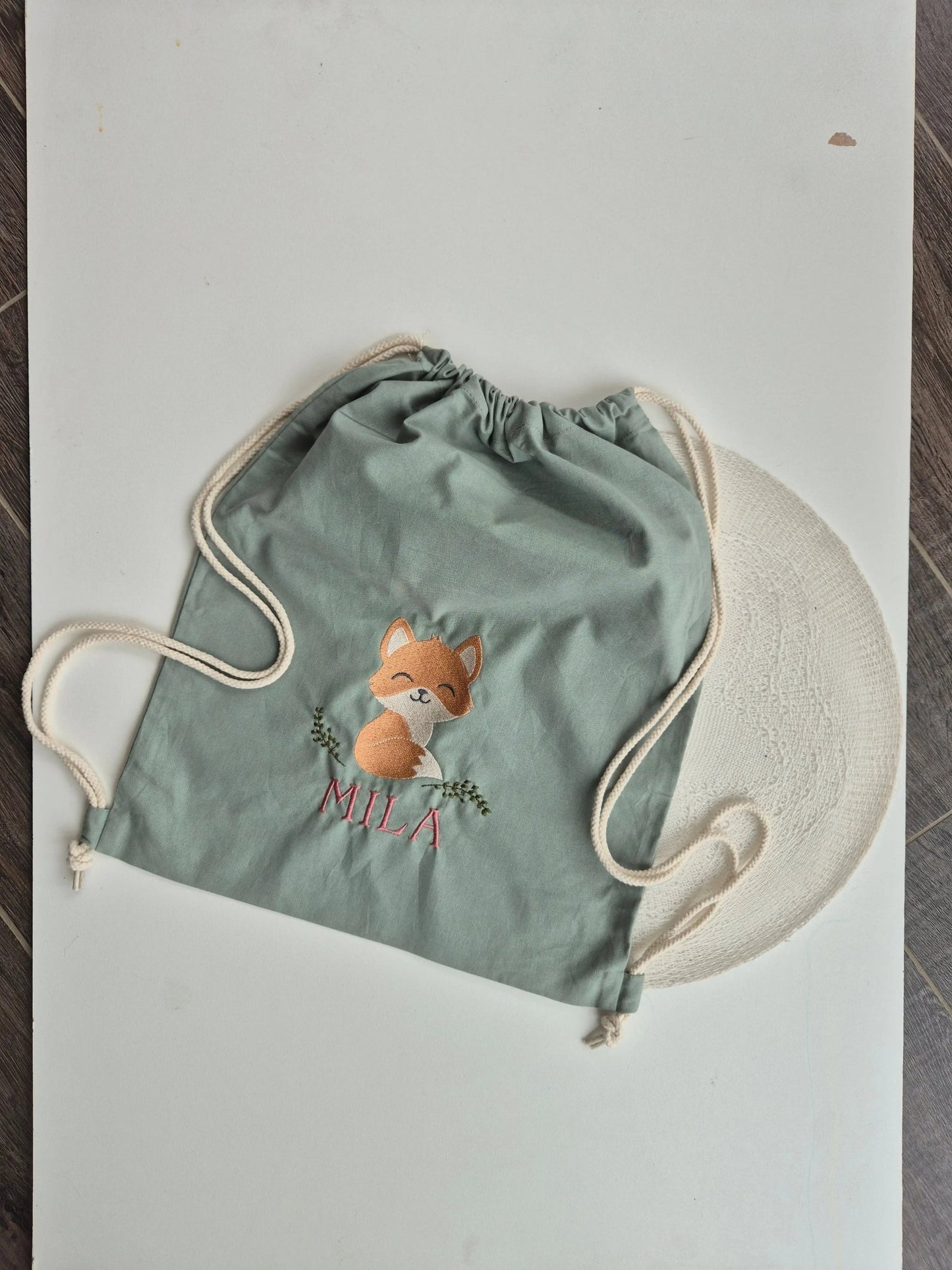 Bestickter, personalisierter Turnbeutel FUCHS, fairtrade in verschiedenen Farben - KittySweetCrochet