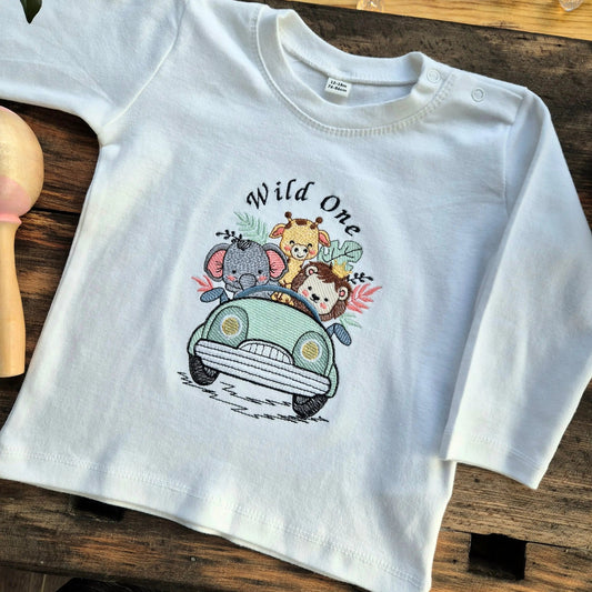 Besticktes Baby und Kinder T-Shirt SAFARI - WILD ONE mit Personalisierung | langarm und kurzarm - KittySweetCrochet
