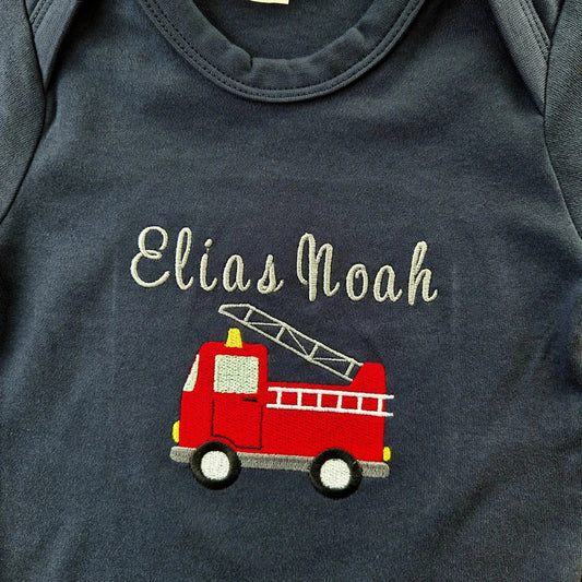 Bestickter personalisierter Babybody FEUERWEHR | kurzarm - KittySweetCrochet