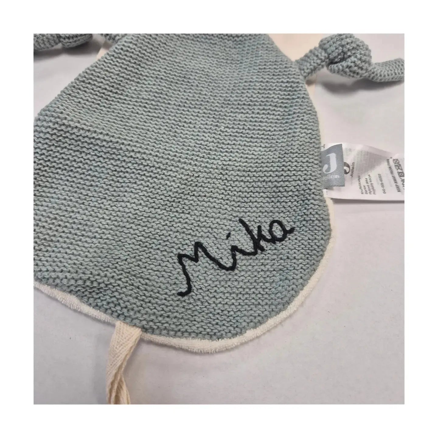 Personalisiertes Schmusetuch und Schnullerkette als Reh - HANDBESTICKT - in altrosa und grün/ ash green - KittySweetCrochet