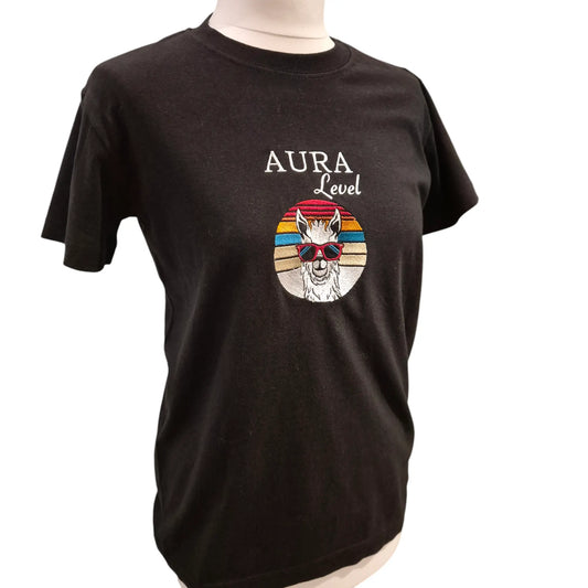 Besticktes Bio - Baumwoll Shirt AURA LEVEL - Cooles Alpaka - Lama - KittySweetCrochet