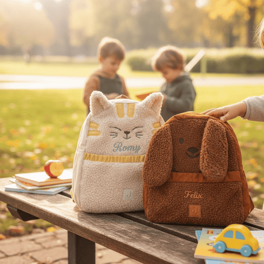 Bestickter Kinder Rucksack mit Namen Hund Katzen Optik– Kuscheliger Teddy Rucksack personalisiert - KittySweetCrochet