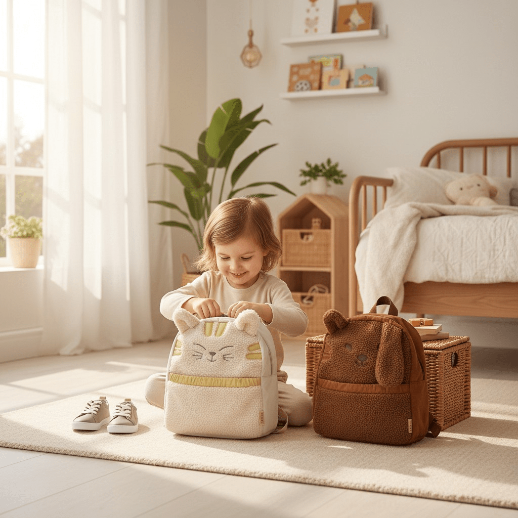 Bestickter Kinder Rucksack mit Namen Hund Katzen Optik– Kuscheliger Teddy Rucksack personalisiert - KittySweetCrochet