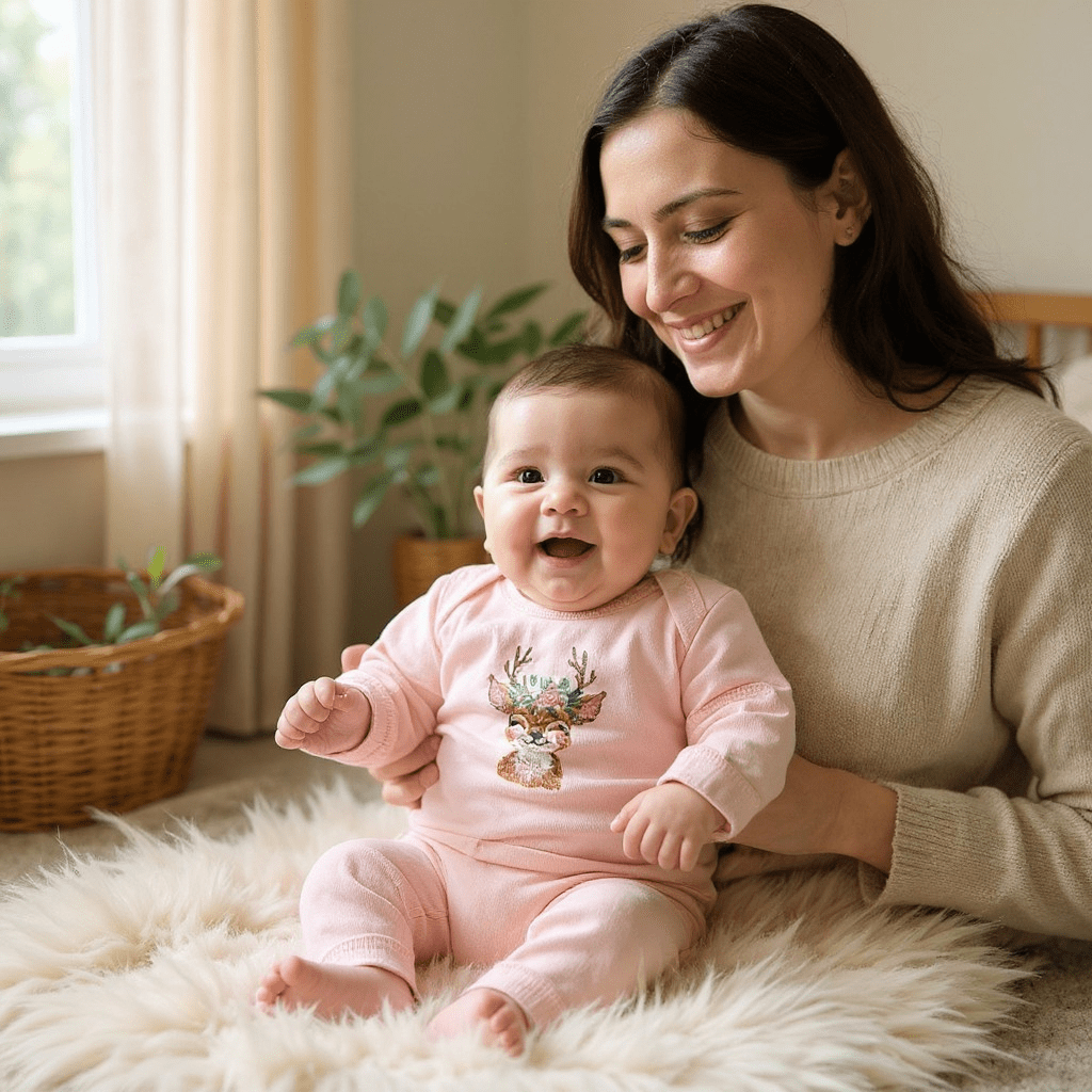 Bestickter Babybody mit Reh Motiv – personalisierbar | Geschenk zur Geburt Mädchen - KittySweetCrochet