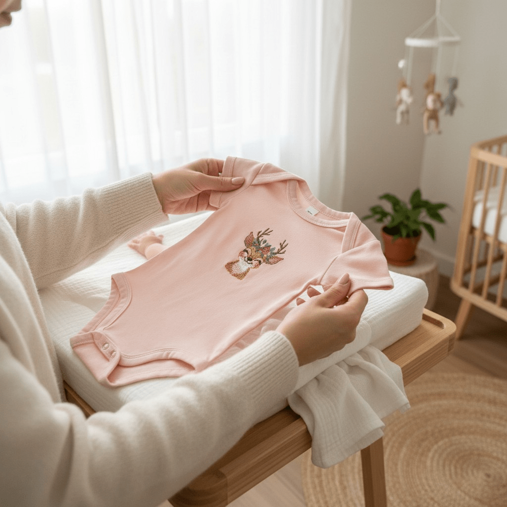 Bestickter Babybody mit Reh Motiv – personalisierbar | Geschenk zur Geburt Mädchen - KittySweetCrochet