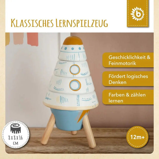 Rakete Stapelturm | Holzspielzeug | Schulung der Motorik des Kleinkindes - KittySweetCrochet
