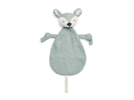 Personalisiertes Schmusetuch und Schnullerkette als Reh - HANDBESTICKT - in altrosa und grün/ ash green - KittySweetCrochet